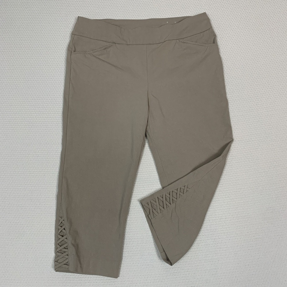 Chico's Perfect Stretch Capri Pants Womens 2 US 12 Large Beige Lace Hem